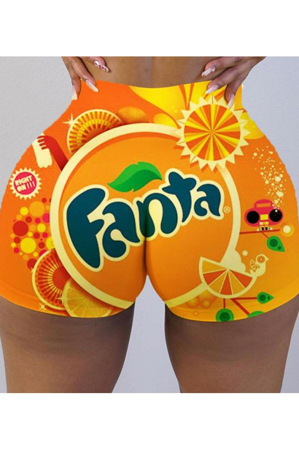 Orange Elastic Fly Low Print Straight shorts Bottoms