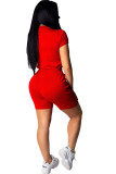 Red Fashion Active adult Ma'am Patchwork Print Two Piece Suits Lips Print pencil Short Sleeve Two Pieces