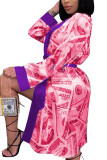 Red Fashion Sexy Adult Patchwork Print Patchwork Conventional Collar Long Sleeve Knee Length Printed Dress Dresses