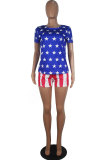 Red Fashion Casual adult Patchwork Print Two Piece Suits Straight Short Sleeve Two Pieces