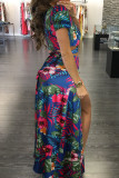 Red Fashion adult Sexy Patchwork Print Two Piece Suits Split Floral bow-knot Hip skirt Short S