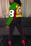 Red Casual Sportswear Print Patchwork Zipper Collar Long Sleeve Two Pieces