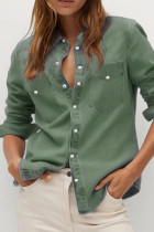 Army Green Street Solid Turndown Collar Outerwear