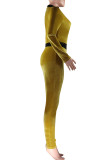 Red Sexy Solid Patchwork Long Sleeve O Neck Jumpsuits