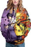 purple Fashion Street Adult Print Patchwork Draw String Pullovers Hooded Collar Outerwear