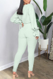 Coffee Casual Party Pit Article Fabrics Solid Bandage O Neck Long Sleeve Flare Sleeve Regular Two Pieces