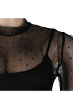 Black Network Sexy Patchwork Solid Hip skirt Long Sleeve Two-Piece Dress