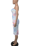 Green Sexy Patchwork Tie-dye Strapless Pencil Skirt Dresses