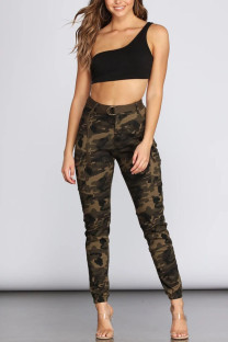 Camouflage Drawstring High Print camouflage pencil Pants Bottoms