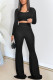 Black Fashion Casual adult Ma'am Solid Two Piece Suits Loose Long Sleeve Two Pieces