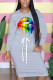 Grey Fashion Casual Print Patchwork Draw String O Neck Printed Dresses