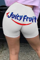 White Elastic Fly Low Letter Print Straight shorts Bottoms