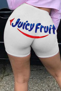 White Elastic Fly Low Letter Print Straight shorts Bottoms
