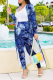 Blue Sexy Print Patchwork Long Sleeve Two Pieces