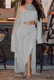 Pink Fashion Casual Solid Patchwork Slit Oblique Collar Long Sleeve Two Pieces