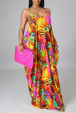 Colour Fashion Sexy Print Backless Spaghetti Strap Long Dress