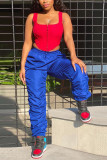 Green Elastic Fly Sleeveless Mid Patchwork Draped Solid Straight Pants