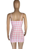 Pink Sexy Print Patchwork Spaghetti Strap Wrapped Skirt Dresses
