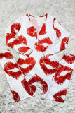 Black Living Lips Printed V Neck Skinny Jumpsuits