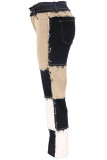 Coffee Fashion Casual Street Patchwork Patchwork Buttons Pants High Waist Denim