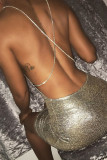 Gold Fashion Sexy Solid Backless Spaghetti Strap Sling Dress