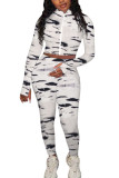 White Fashion Sexy Adult Patchwork Print Patchwork O Neck Long Sleeve Regular Sleeve Regular Two Pieces