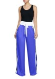 Royal blue Casual Fashion Patchwork Flat Wide Leg Pants Midweight Pants
