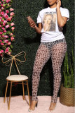 White Fashion Sexy adult Letter Patchwork Print Two Piece Suits pencil Short Sleeve Two Pieces