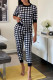 Black venetian Plaid Patchwork Print contrast color pencil Short Sleeve Two Pieces