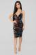 Black Fashion Sexy Spaghetti Strap Sleeveless Slip Step Skirt Knee-Length Patchwork Print