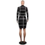 Black Fashion Sexy Long Sleeves O neck skirt Two Piece Dresses
