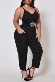 Black Fashion Sexy adult Ma'am V Neck Solid Plus Size