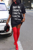White England Black Shirt sleeves Short Sleeves O neck Step Skirt Knee-Length Print Character Dresses