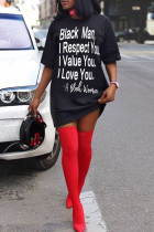 Black England Black Shirt sleeves Short Sleeves O neck Step Skirt Knee-Length Print Character Dresses