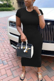 Grey Fashion Casual adult Ma'am Cap Sleeve Short Sleeves O neck Pencil Dress Mid-Calf Solid Dresses