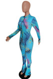 Rose Casual Print Patchwork O Neck Regular Jumpsuits