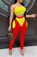 Yellow Red Sexy Solid Patchwork Strapless Sleeveless Two Pieces