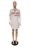 White Sexy Print POLO collar Wrapped Skirt Dresses