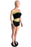 Black Fashion Casual adult Patchwork Solid backless Two Piece Suits Straight Sleeveless Two Pieces