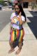 White Casual Fashion adult Rainbow Print pencil Short Sleeve Two-Piece Short Set