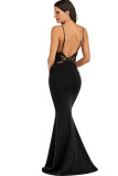Pink Sexy Spaghetti Strap Sleeveless Slip Step Skirt Floor-Length lace Solid Club Dresses