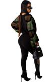 Leopard print adult Casual Fashion Camouflage Print Two Piece Suits Leopard Ribbon pencil Long Sleeve T