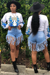 White O Neck Print Print Long Sleeve Sweats & Hoodies