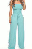 Sky Blue Fashion Casual Solid Draped Sleeveless Wrapped Jumpsuits