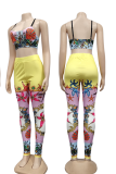 Orange Sexy Print Patchwork Spaghetti Strap Sleeveless Two Pieces