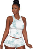 Orange Fashion Casual adult Ma'am Patchwork Print Tie Dye contrast color Two Piece Suits pencil Sleeveless Two Pieces