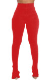 Red Fashion Casual Adult Pit Article Fabrics Solid Slit Skinny Bottoms
