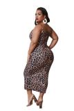 Brown Fashion Sexy adult Slip Leopard Patchwork Print Stitching Plus Size
