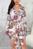Multicolor Sexy Print Patchwork V Neck Pencil Skirt Dresses