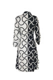 Blue Casual Print Turndown Collar Long Sleeve Shirt Dress Dresses